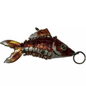 Vintage Cloisonne Enamel Articulated Moveable Koi Fish Necklace Pendant 2 1/2”